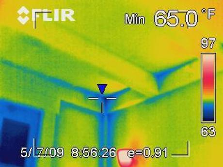 Infrared Camera Image of Air Leak in Ceiling